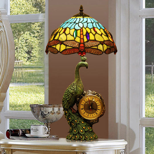 Monica - Dragonfly 1 - Bulb Night Lamp Mediterranean Light Blue And Yellow Cut Glass Nightstand