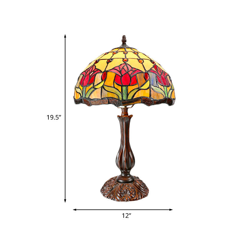 Eleonora - Tiffany Dome Shade Cut Glass Nightstand Light 1 Bronze Night Table Lamp With Flower