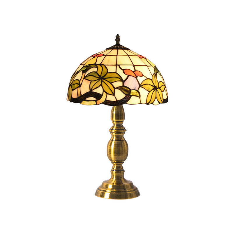 Haedus - Stained Art Glass Tiffany Style Table Lamp In Brushed Brass Elegant