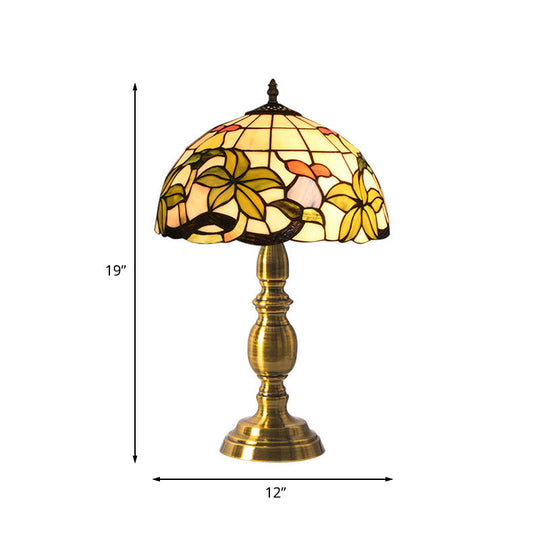 Haedus - Stained Art Glass Tiffany Style Table Lamp In Brushed Brass Elegant