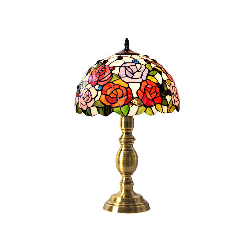 Martine - Victorian Cut Glass Brushed Brass Table Lighting Bowl Shaped 1 Head Rose Patterned Night