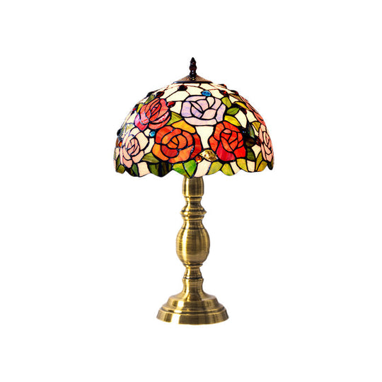 Martine - Victorian Cut Glass Brushed Brass Table Lighting Bowl Shaped 1 Head Rose Patterned Night