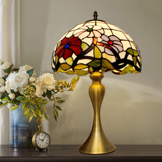 Valerie - [Tiffany Tiffany Bowl Night Table Lighting 1 - Light Stained Art Glass Desk Lamp In Gold