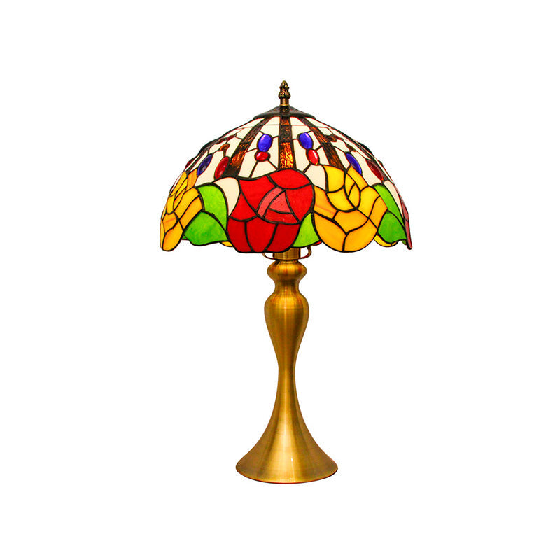 Colette - Tiffany Style Stained Glass Nightstand Lamp Gold Flower Patterned 1