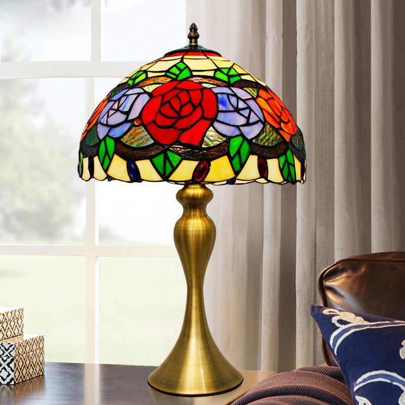 Sadie - Baroque Cut Glass Rose Night Light 1 Gold Finish Desk Lighting With Bowl Shade