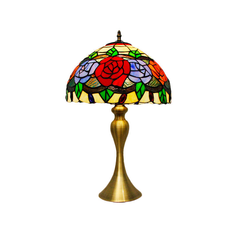 Sadie - Baroque Cut Glass Rose Night Light 1 Gold Finish Desk Lighting With Bowl Shade