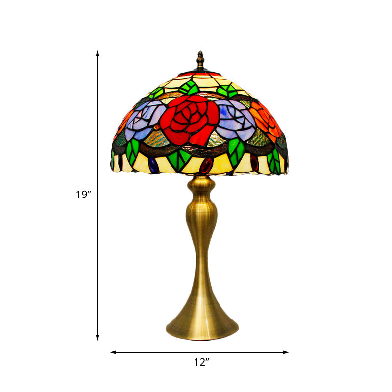 Sadie - Baroque Cut Glass Rose Night Light 1 Gold Finish Desk Lighting With Bowl Shade