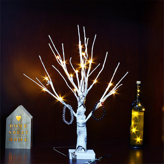 Nashira - Plastic Birch Desk Lamp: Decorative Led White Night Table Lighting