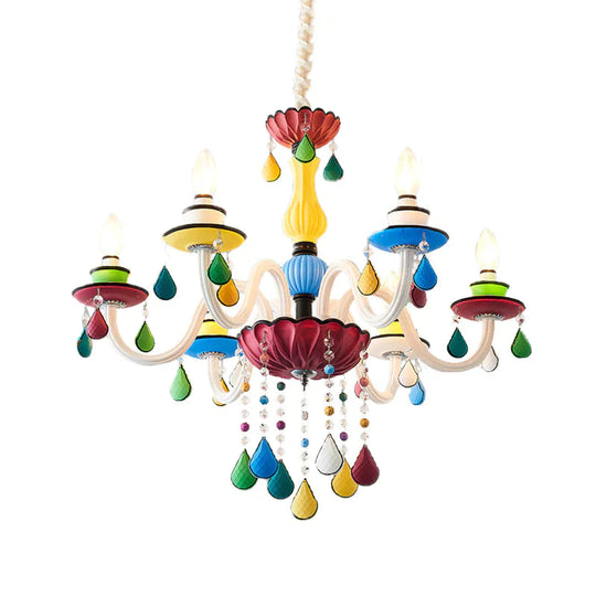 Crystal Candle Pendant Lighting Macaroon 5/6/8 Heads Red - Yellow - Blue - Green Chandelier Light