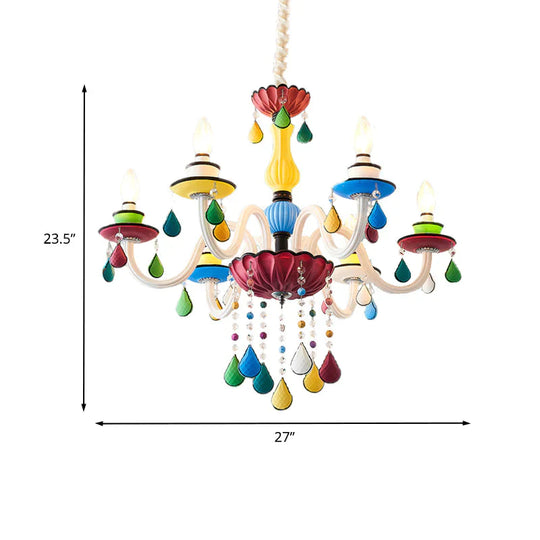 Crystal Candle Pendant Lighting Macaroon 5/6/8 Heads Red - Yellow - Blue - Green Chandelier Light