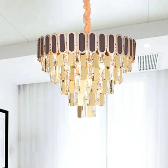 9/16 Lights Dining Room Chandelier Contemporary Gold Hanging Light Kit With Cone Crystal Shade 9 /