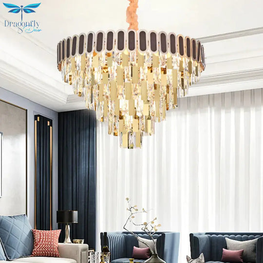 9/16 Lights Dining Room Chandelier Contemporary Gold Hanging Light Kit With Cone Crystal Shade
