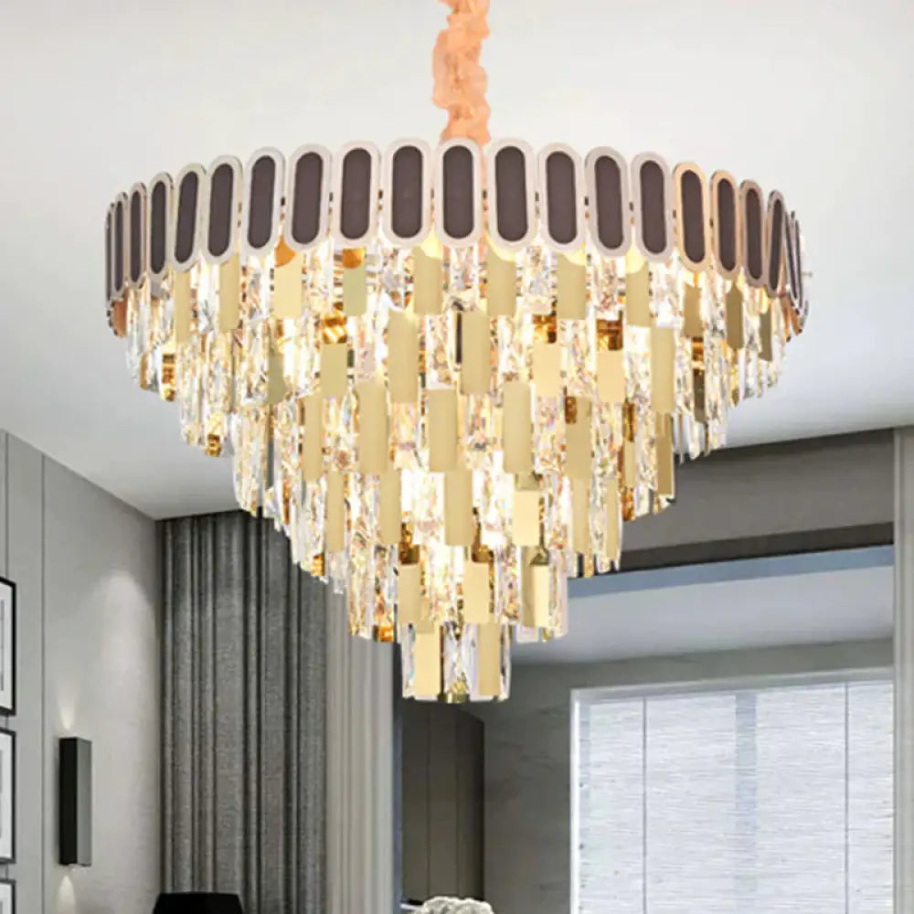 9/16 Lights Dining Room Chandelier Contemporary Gold Hanging Light Kit With Cone Crystal Shade 16 /