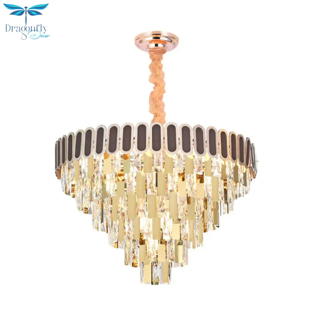 9/16 Lights Dining Room Chandelier Contemporary Gold Hanging Light Kit With Cone Crystal Shade