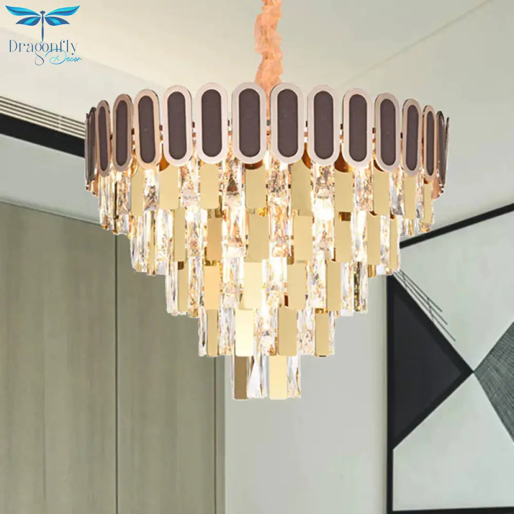 9/16 Lights Dining Room Chandelier Contemporary Gold Hanging Light Kit With Cone Crystal Shade