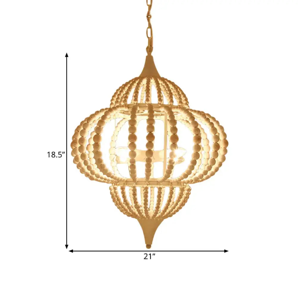 9 - Light Chandelier Pendant Cottage Wooden Lantern Ceiling Light Fixture In White