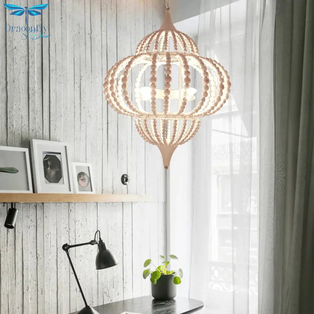 9 - Light Chandelier Pendant Cottage Wooden Lantern Ceiling Light Fixture In White