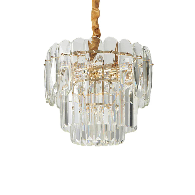 8 - Bulb Clear Crystal 3 - Layer Round Chandelier Pendant Light