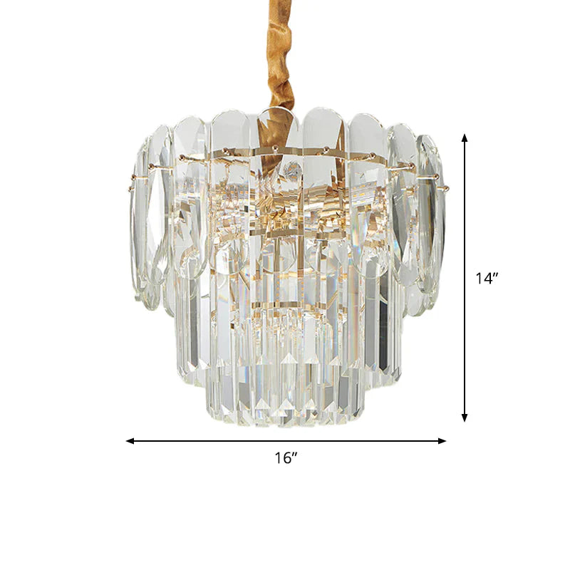 8 - Bulb Clear Crystal 3 - Layer Round Chandelier Pendant Light