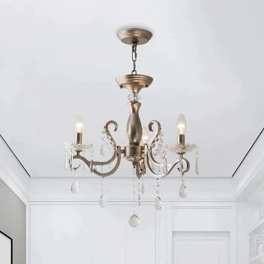 Aged Silver Crystal Suspension Light Candelabra 3 - Bulb Traditional Hanging Chandelier