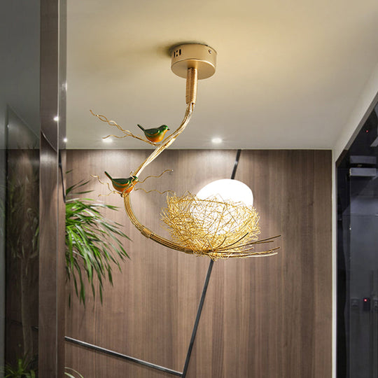 Eliza - Rustic Bird Egg Shaped Ceiling Chandelier 3 Lights Milk White Glass Golden Hanging Light