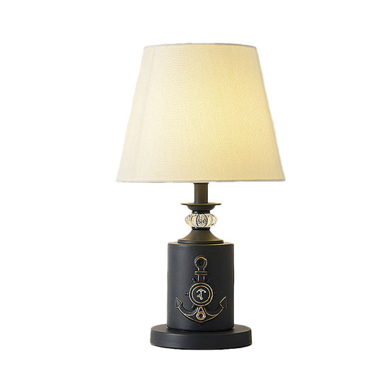 Teresa - Mediterranean - Style Cylinder Table Light: Metal Single Bedside Fabric