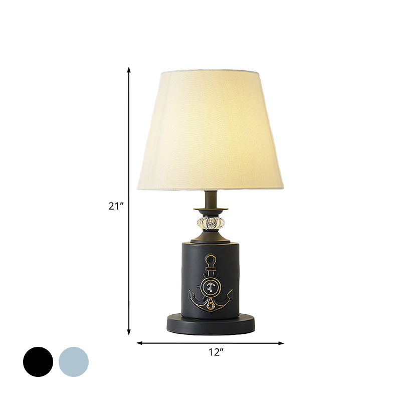 Teresa - Mediterranean - Style Cylinder Table Light: Metal Single Bedside Fabric