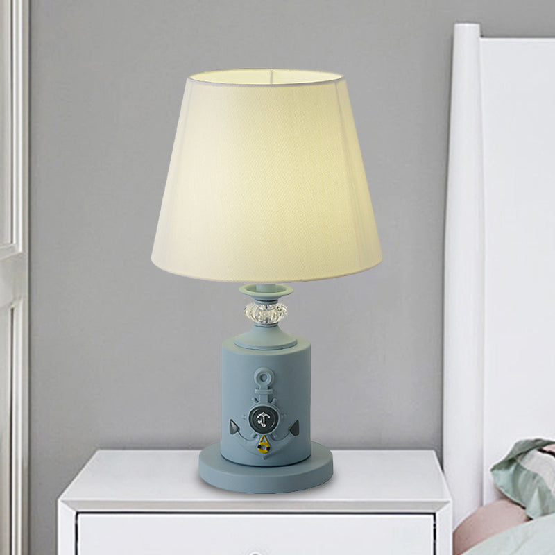 Teresa - Mediterranean - Style Cylinder Table Light: Metal Single Bedside Fabric Water Blue