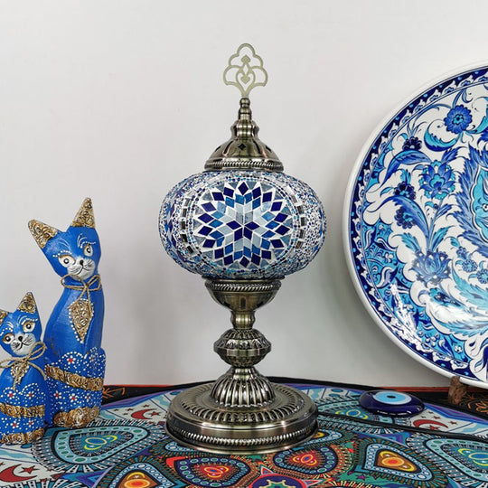 Caroline - Moroccan Oblong Night Light Stained Art Glass Lamp Blue