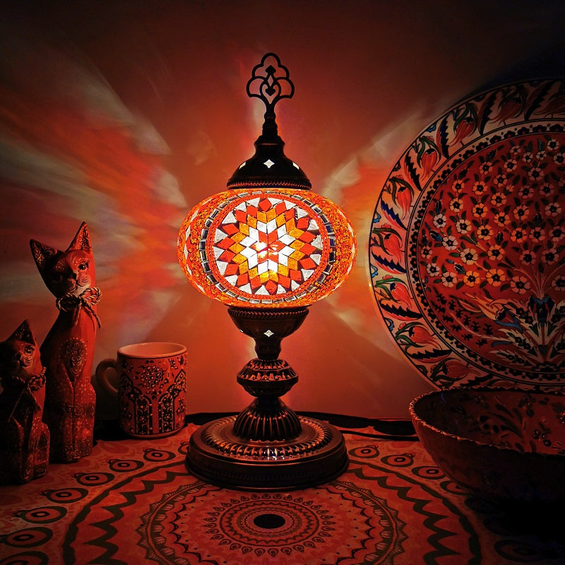 Caroline - Moroccan Oblong Night Light Stained Art Glass Lamp Red