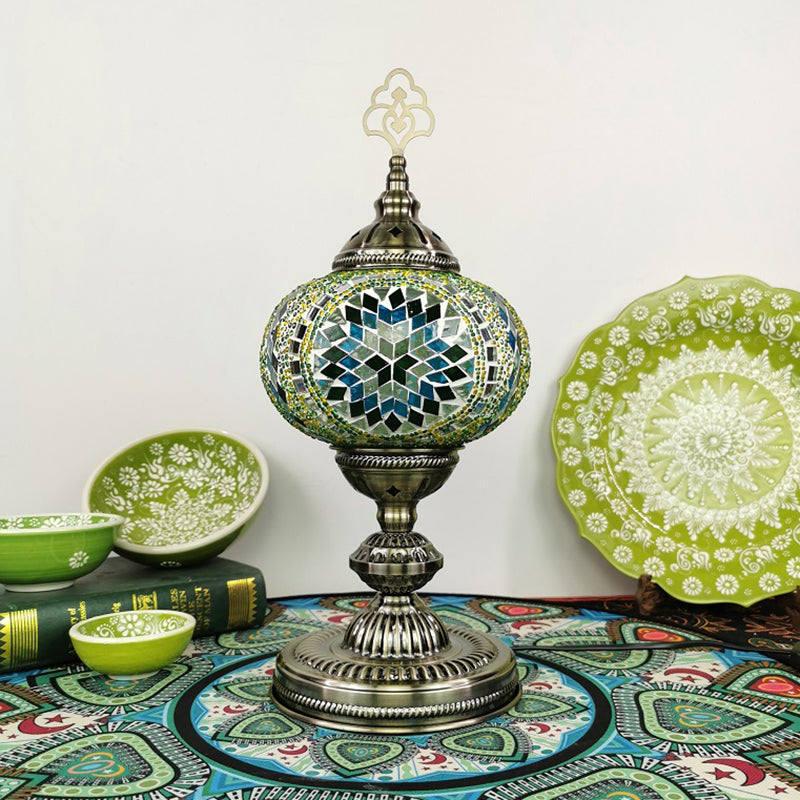 Caroline - Moroccan Oblong Night Light Stained Art Glass Lamp Green