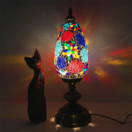 Diane - Antique Orange/Red 1 Bulb Table Light Stained Art Glass Teardrop Plug In Nightstand Lamp