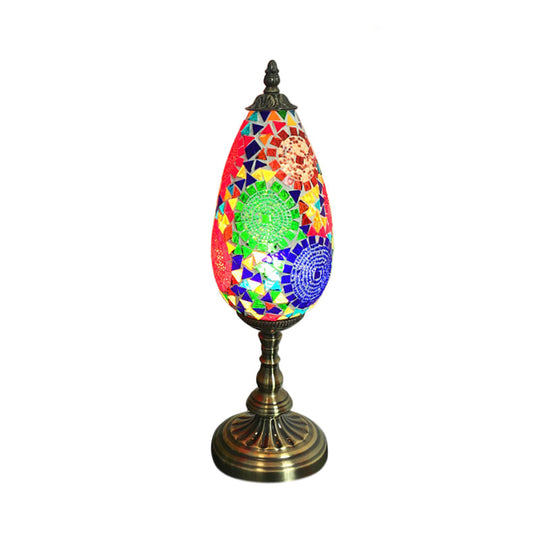 Diane - Antique Orange/Red 1 Bulb Table Light Stained Art Glass Teardrop Plug In Nightstand Lamp