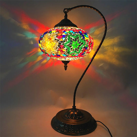 Éléonore - Stained Glass Oblong Night Light Table Lamp Single Head Curved Arm