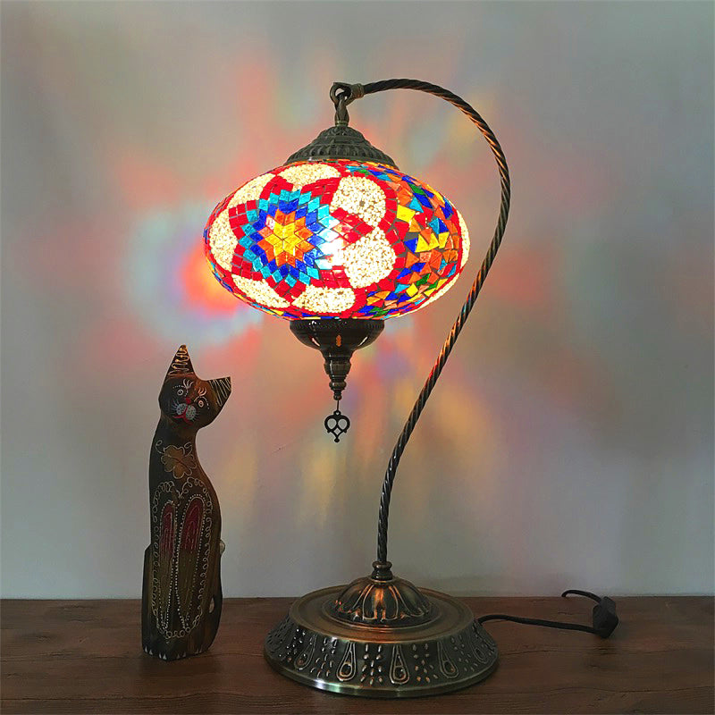 Éléonore - Stained Glass Oblong Night Light Table Lamp Single Head Curved Arm