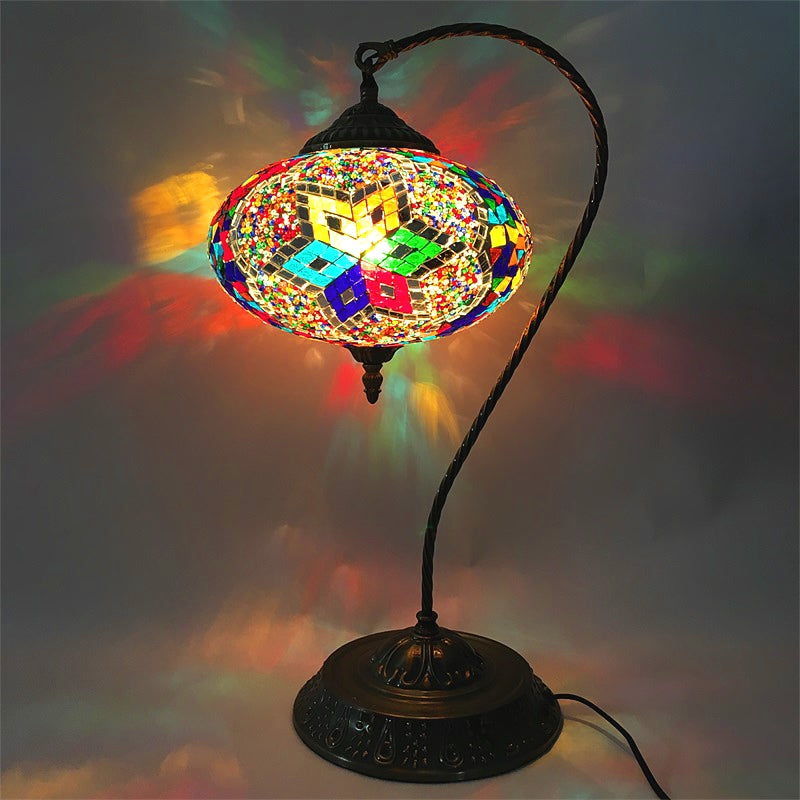 Éléonore - Stained Glass Oblong Night Light Table Lamp Single Head Curved Arm