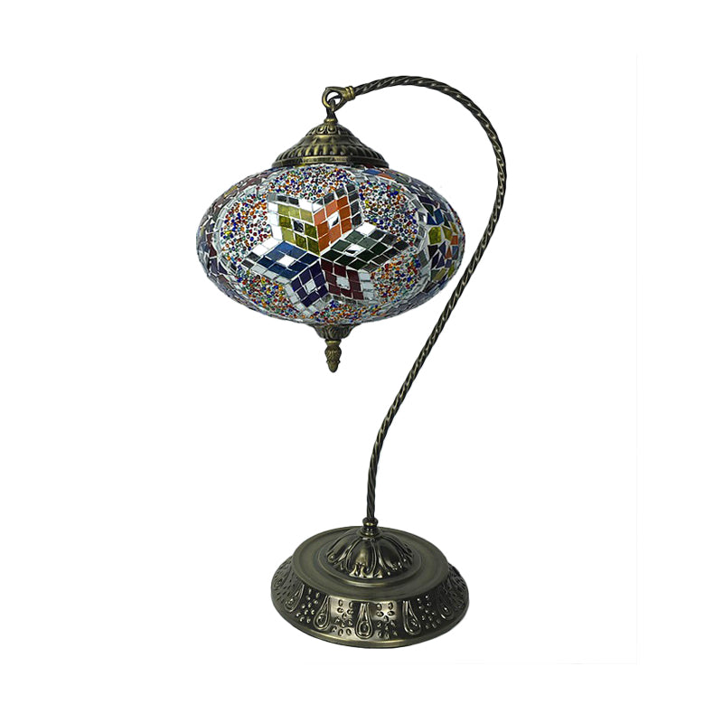 Éléonore - Stained Glass Oblong Night Light Table Lamp Single Head Curved Arm