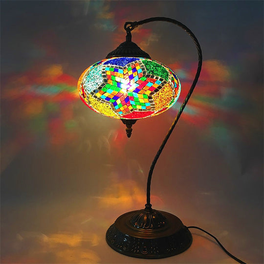 Éléonore - Stained Glass Oblong Night Light Table Lamp Single Head Curved Arm