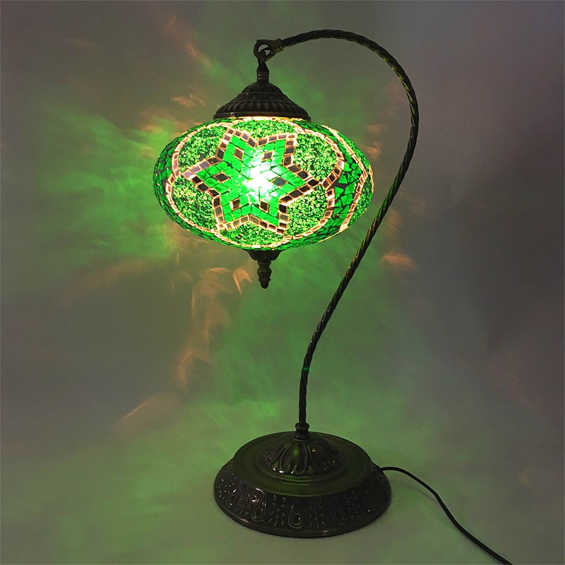 Éléonore - Stained Glass Oblong Night Light Table Lamp Single Head Curved Arm