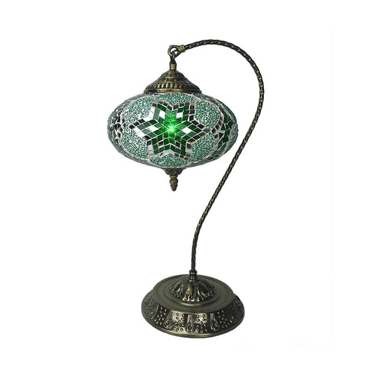 Éléonore - Stained Glass Oblong Night Light Table Lamp Single Head Curved Arm Green