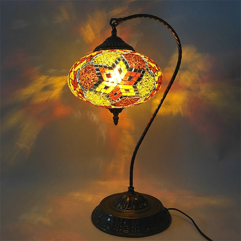 Éléonore - Stained Glass Oblong Night Light Table Lamp Single Head Curved Arm