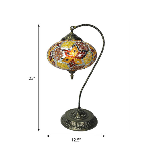 Éléonore - Stained Glass Oblong Night Light Table Lamp Single Head Curved Arm