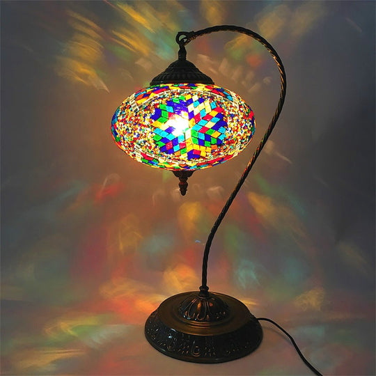Éléonore - Stained Glass Oblong Night Light Table Lamp Single Head Curved Arm