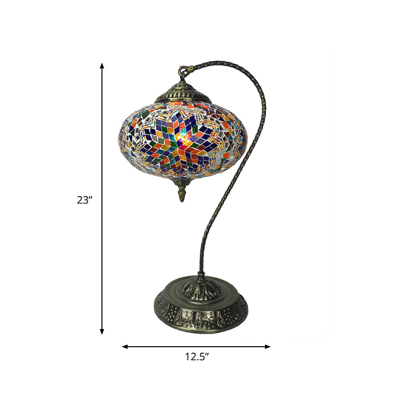 Éléonore - Stained Glass Oblong Night Light Table Lamp Single Head Curved Arm