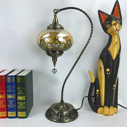 Elisa - Stylish Brass/Gloss Black 1 Head Table Lamp Bohemia Amber Glass Oval/Urn Nightstand
