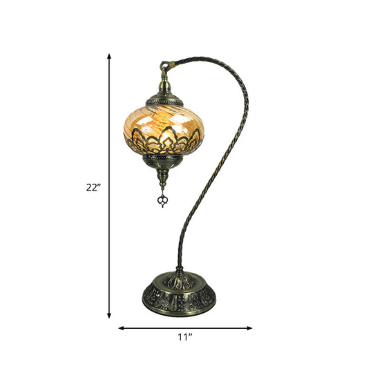 Elisa - Stylish Brass/Gloss Black 1 Head Table Lamp Bohemia Amber Glass Oval/Urn Nightstand