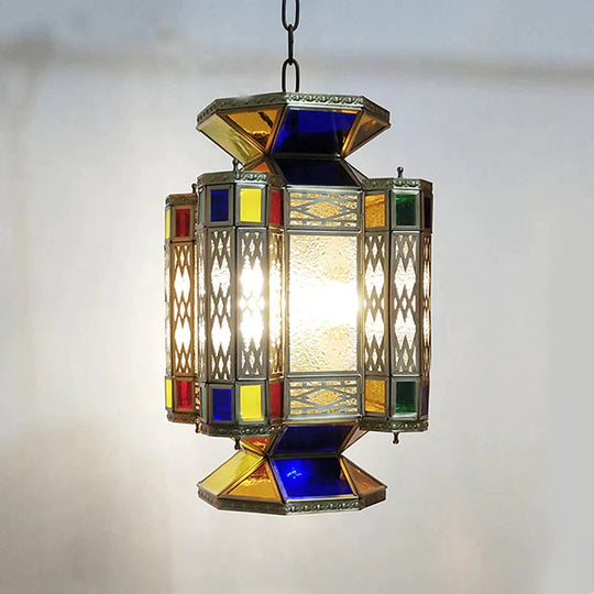 Textured Glass Lantern Ceiling Light Decorative 3 Bulbs Restaurant Chandelier Lighting In Brass