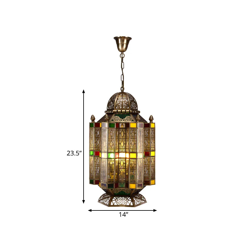 4 Bulbs Lantern Hanging Chandelier Arab Brass Metal Suspension Pendant Light For Restaurant