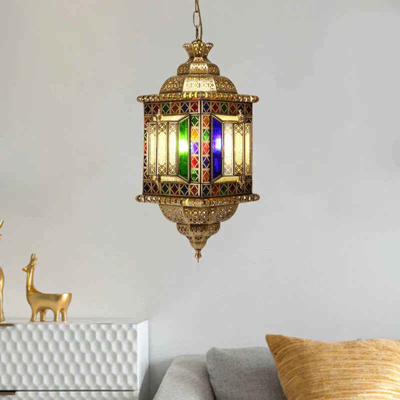3 - Light Ceiling Chandelier Arabian Lantern Metal Suspended Lighting Fixture In Brass For