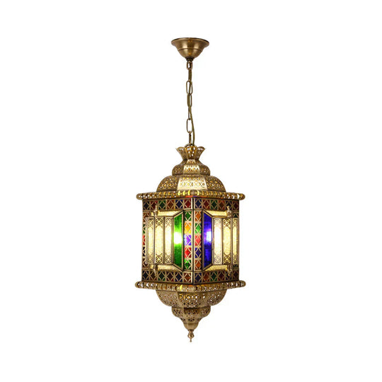 3 - Light Ceiling Chandelier Arabian Lantern Metal Suspended Lighting Fixture In Brass For